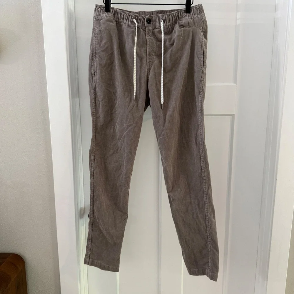 Vuori Optimist Corduroy Pants Mens Grey Elastic Waist V440 flaw